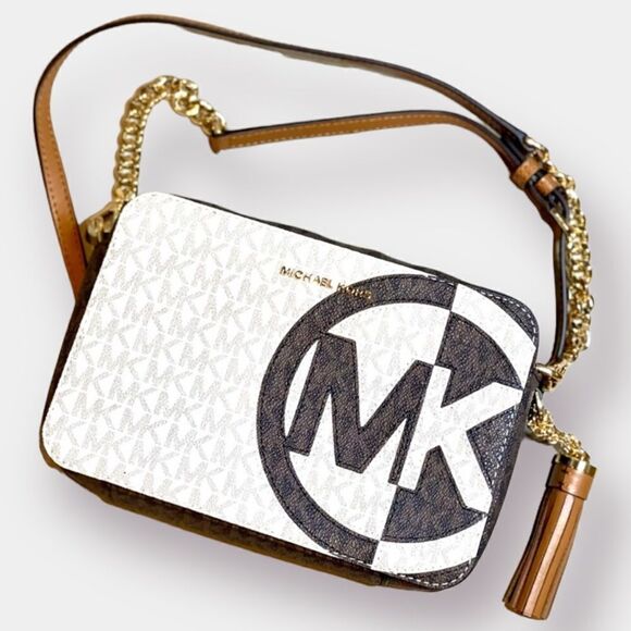 NWT Michael Kors Crossbody Bag Camera Bag Logo Print Canvas Leather Acc… - Picture 1 of 15